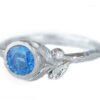 Alternative engagement white gold leaves ring with blue sapphire