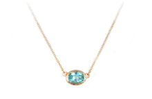 Oval aquamarine solitaire gold necklace