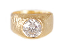 textured heavy gold ring with a round moissanite, alternative statement ring