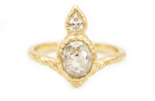 rose cut diamond and pear diamond gold chevron ring