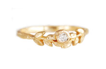 dainty golden leaves ring with diamond, alternative wedding band