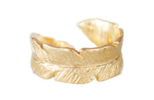 textured gold feather open design wedding band,