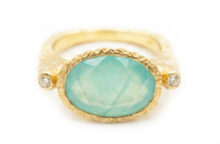 sculpted gold aquamarine ring with diamonds