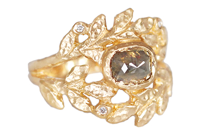 Custom Double Wreath Ring with Rose-Cut Diamond and Diamonds